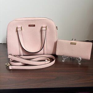 Kate Spade Pink Satchel Crossbody Leather Purse with Matching Wallet